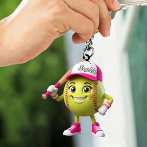 Baseball Softball Batter Keychain - Personalized Cool Baseball Softball Ball Mascot Keychain