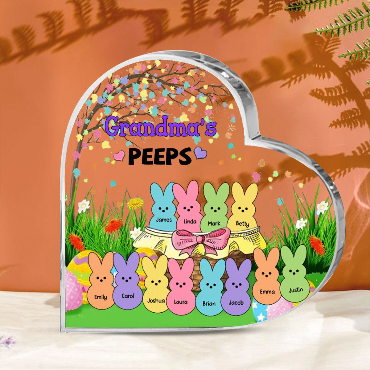 Personalized Bunny Heart-Shaped Acrylic Plaque，Gifts for Grandma Easter Day Gift