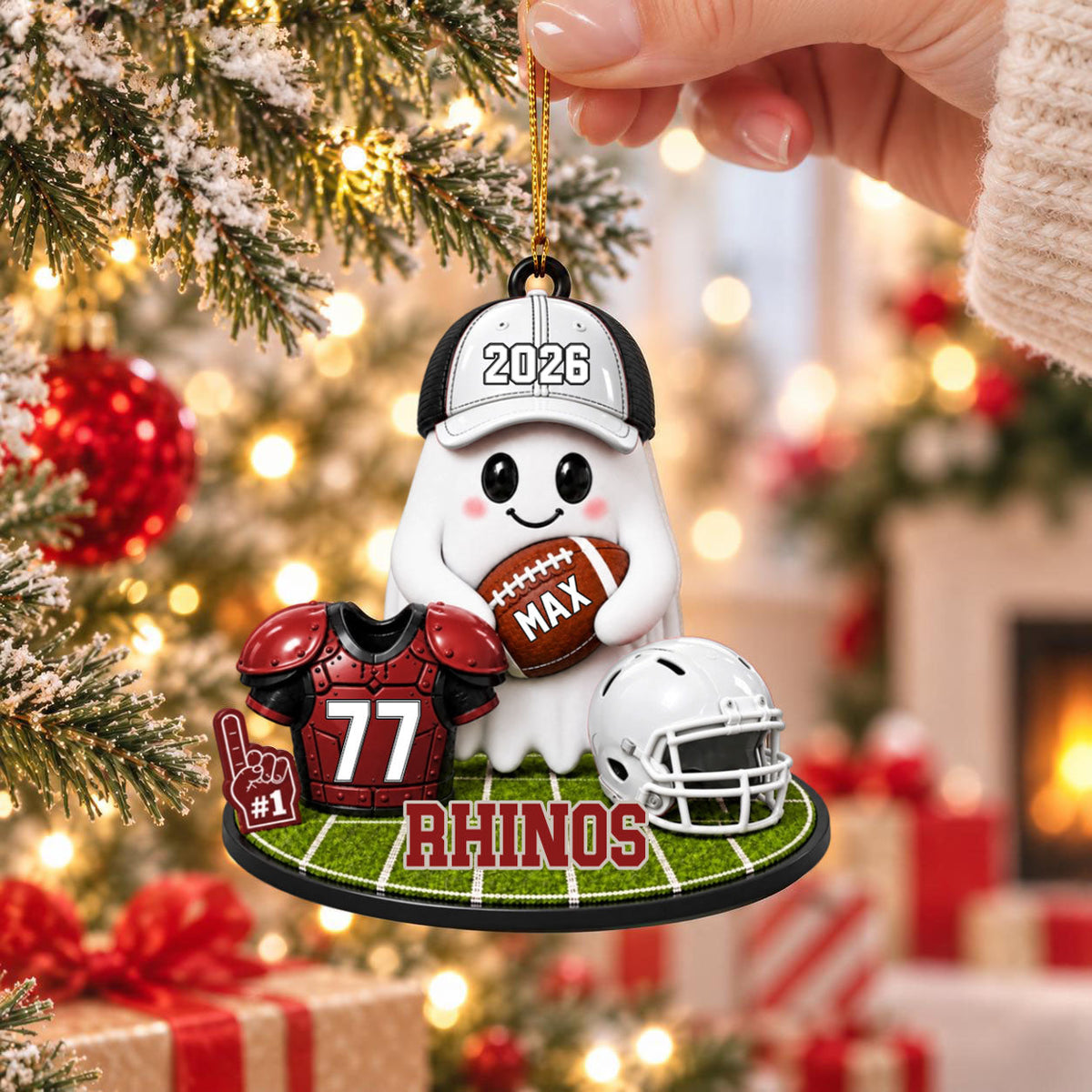 Personalized Football Ghost Christmas Ornament 2026 – Custom Name & Team Keepsake | Gift For Football Players & Fans