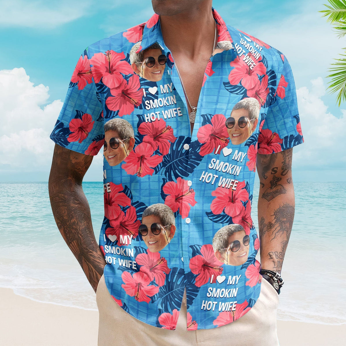 Personalized Hawaiian Shirt for Him - 'My Wife is the Hottest' Custom Print