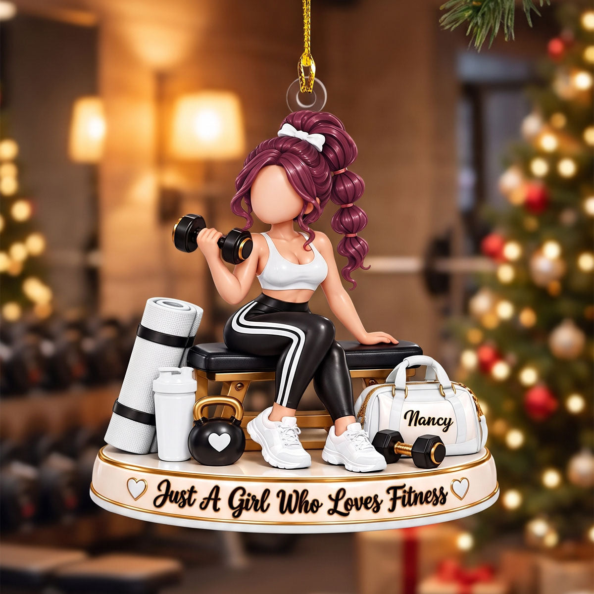 Personalized Fitness Girl Christmas Ornament – Custom Name Gym Keepsake | Gift For Workout & Weightlifting Lovers