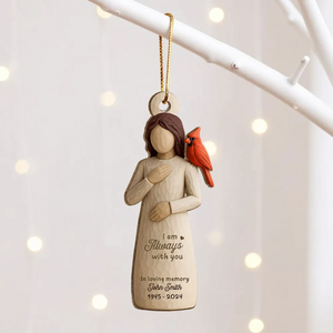 Always With You Cardinal & Woman Personalized Wooden Ornament, Memorial Sympathy Gift