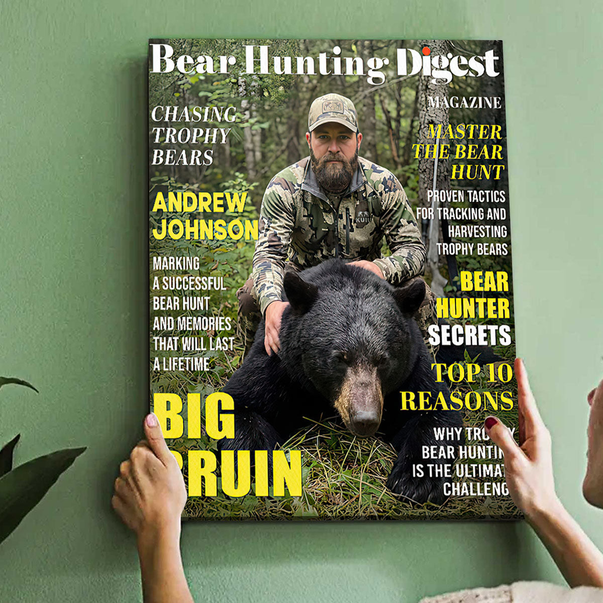 Bear Hunting Digest Personalized Canvas, Custom Photo Bear Hunter Magazine Cover, Hunting Lover Gift