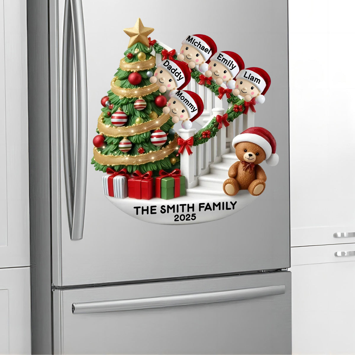 Family Members On Christmas Stairs Personalized Decal