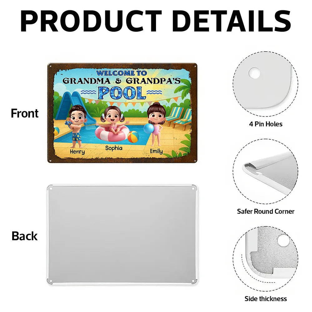 Welcome to Grandma & Grandpa's Pool Personalized Metal Sign