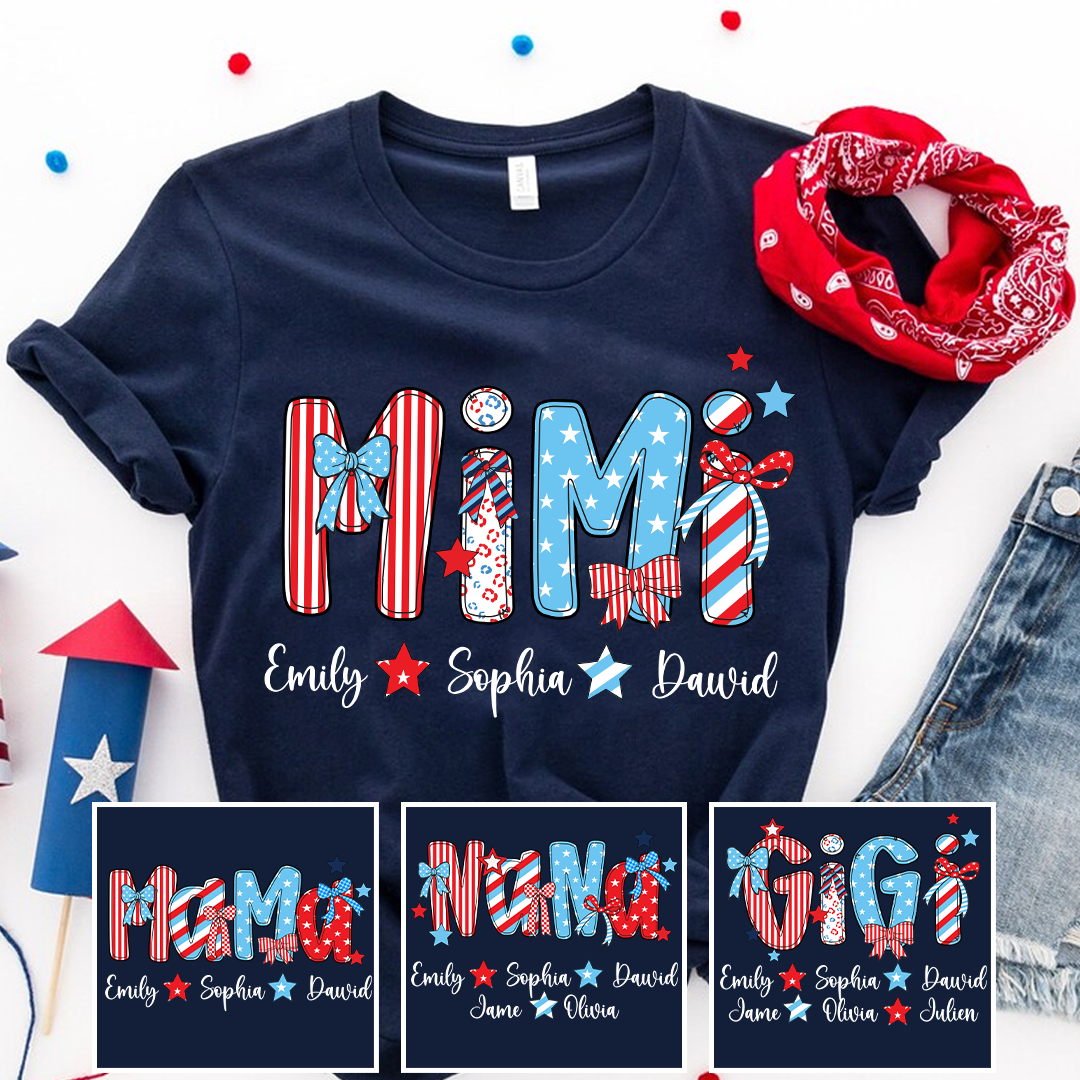 Patriotic Flag Gigi Custom Gigi And Grandkids - Personalized Father T-shirt