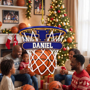 Personalized Basketball Hoop Christmas Ornament – Custom Name & Ball-In-Net Acrylic Keepsake | Gift for Players & Coaches