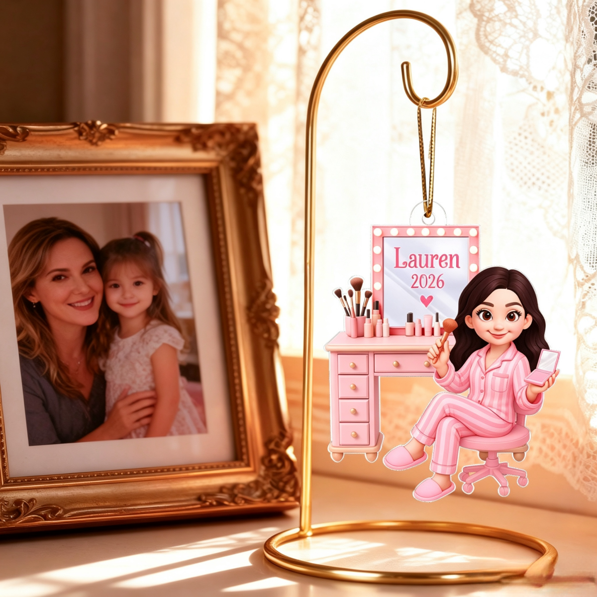 Personalized "Pink Girl Makeup" Acrylic Ornament – Christmas Gift For Daughters & Granddaughters