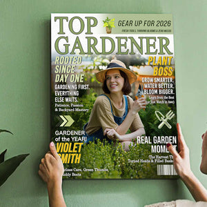 Personalized Gardener Magazine Cover Canvas Poster, Gardening Gift for Mom Grandma Plant Lover