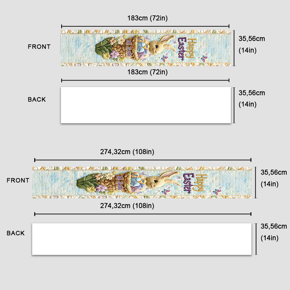 Happy Easter Flower Basket Bunny & Eggs - Personalized Table Runner