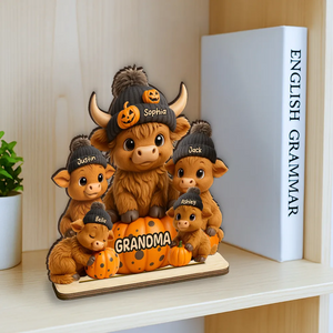 Mama Cow Personalized Wooden Plaque, Cozy Fall Vibe Halloween Decor for Mom, Grandma