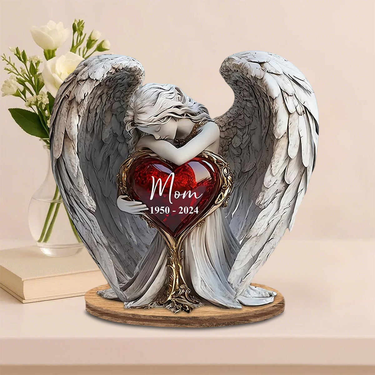 On Angels Wings - Personalized Memorial Freestanding Wood Plaque