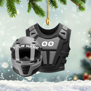 Custom Name Dirt Bike Helmet and Vest Personalized Motocross Christmas Ornament