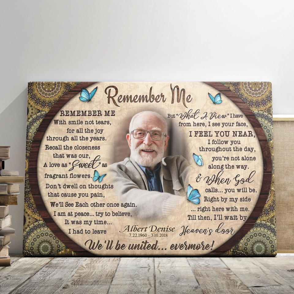 Personalized Canvas Prints, Custom Photo, Loss Of Mom, Loss Of Dad, Mandala Pattern Remember Me Canvas