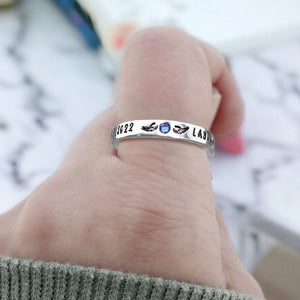 Personalized Memorial Birthstone Ring with Engraved Name & Date