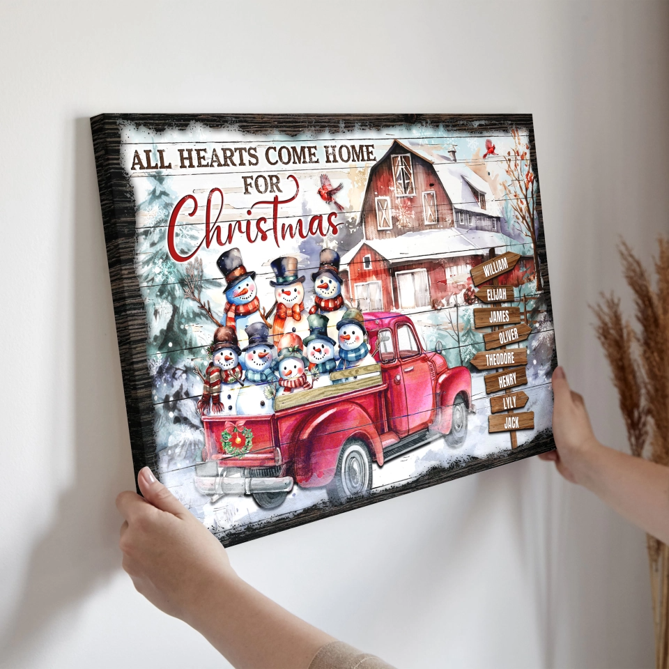Personalized Canvas Prints - Christmas Barn With Snowmen, All Heart Come Home Dem Canvas