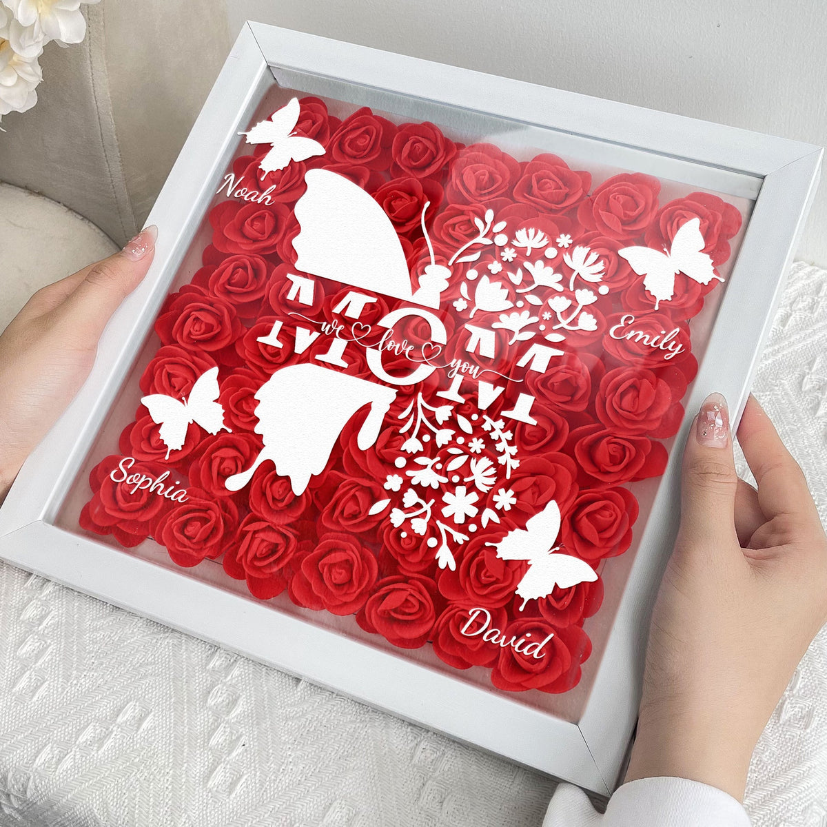 Mom Butterfly Mother's Day Gift - Personalized Flower Shadow Box With LED Light