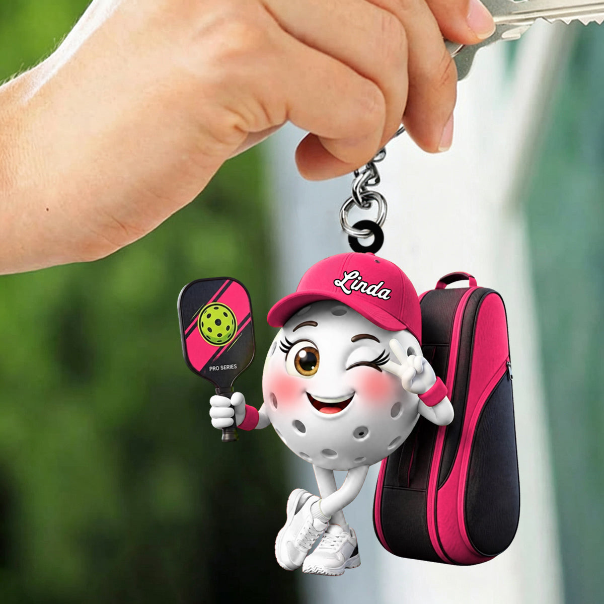 Peace Sign Pickleball Mascot Keychain - Personalized Gift for Male & Female Player