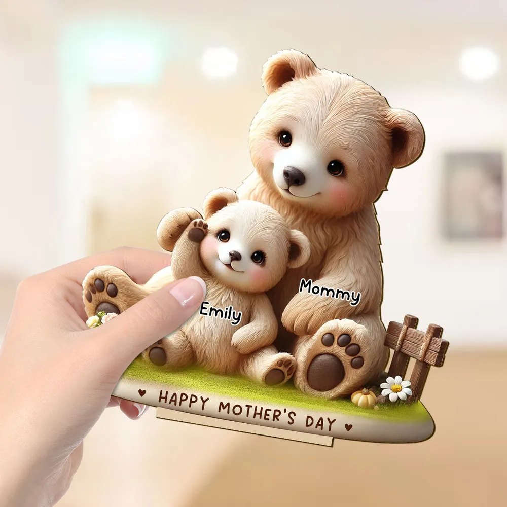 Mama Bear Nana Bear With Kids Adorable Personalized Standing Wooden Plaque, Perfect 2025 Mother's Day Gift