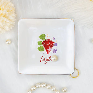 Personalized Birthstone Ceramic Square Trinket Jewelry Dish With Name, Gift For Girls Women