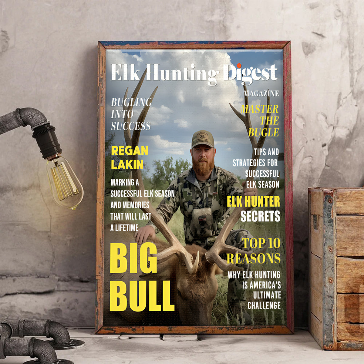 Elk Hunting Digest Personalized Canvas, Custom Photo Elk Hunter Magazine Cover
