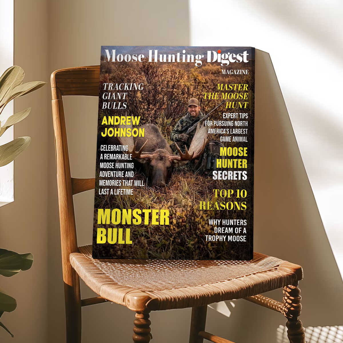 Moose Hunting Digest Personalized Canvas, Custom Photo Moose Hunter Magazine Cover, Hunting Lover Gift