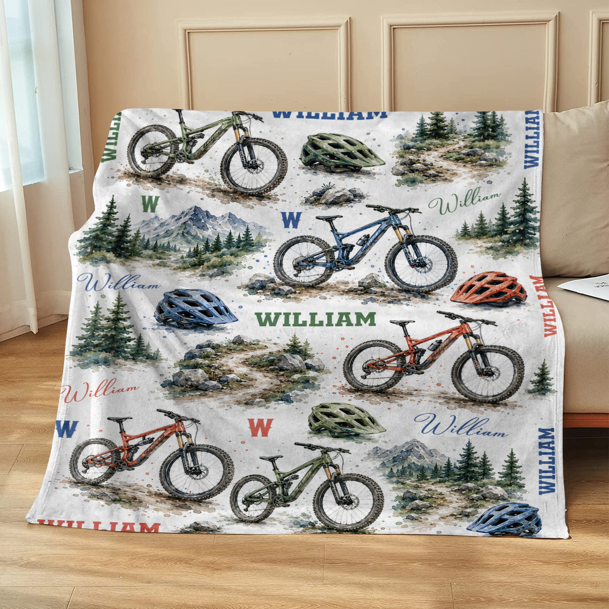 Personalized Mountain Bike Blanket, Custom Name MTB Blanket for Kids Boy Men