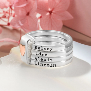 Personalized Heart Women Stacking Rings with Engraved 2-7 Names Family Jewelry Gift for Mom Grandma