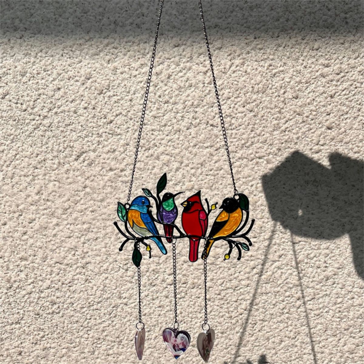 Personalized Family Photo Birds Colorful Window Pendant