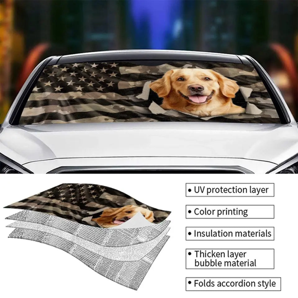 Dog & Cat Personalized Custom Auto Windshield Sunshade, Car Window Protector
