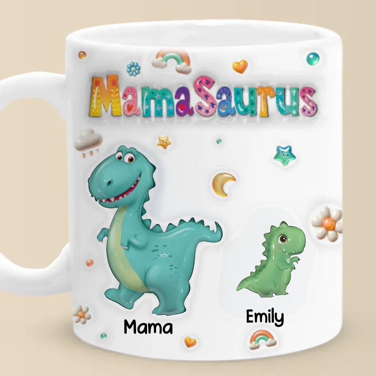 Tiny Dino, Big Love - Family Personalized Custom Printed Mug - Mother's Day, Gift For Mom, Grandma