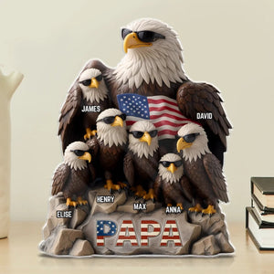 Be Cool And Spead Your Wings - Eagle Family Personalized Standing Plaque, Gift For Dad Grandpa