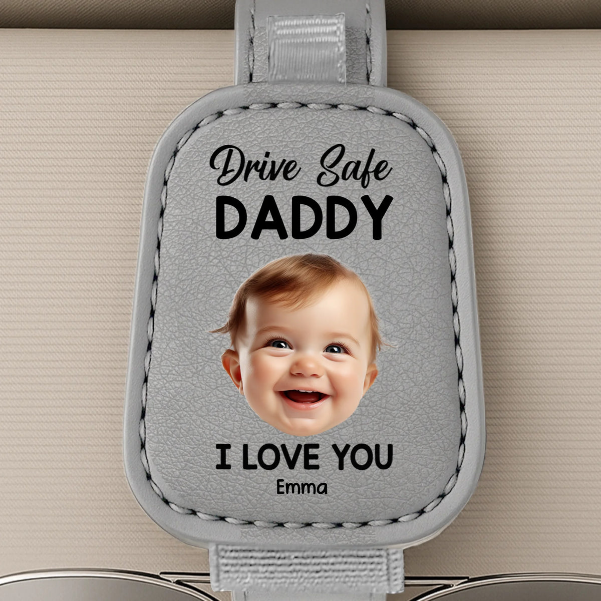 Custom Photo Drive Safe Daddy, Love Always - Family Personalized Custom Sunglasses Holder For Car Visor - Father's Day, Gift For Dad, Grandpa