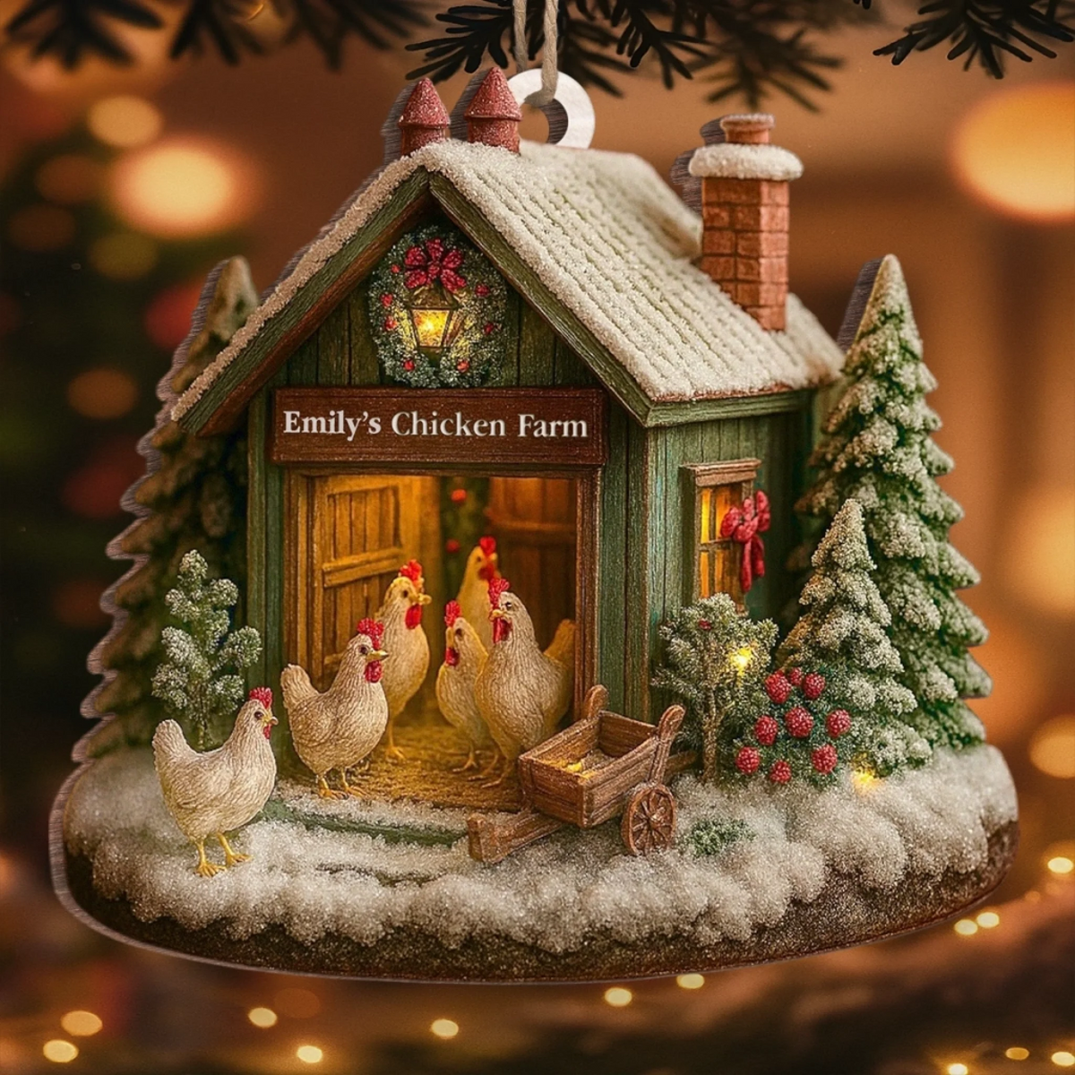 Custom Wood Ornament - Personalized Christmas Birthday Gifts For Women, Men - Chicken Love, Farm Life, Christmas Joy
