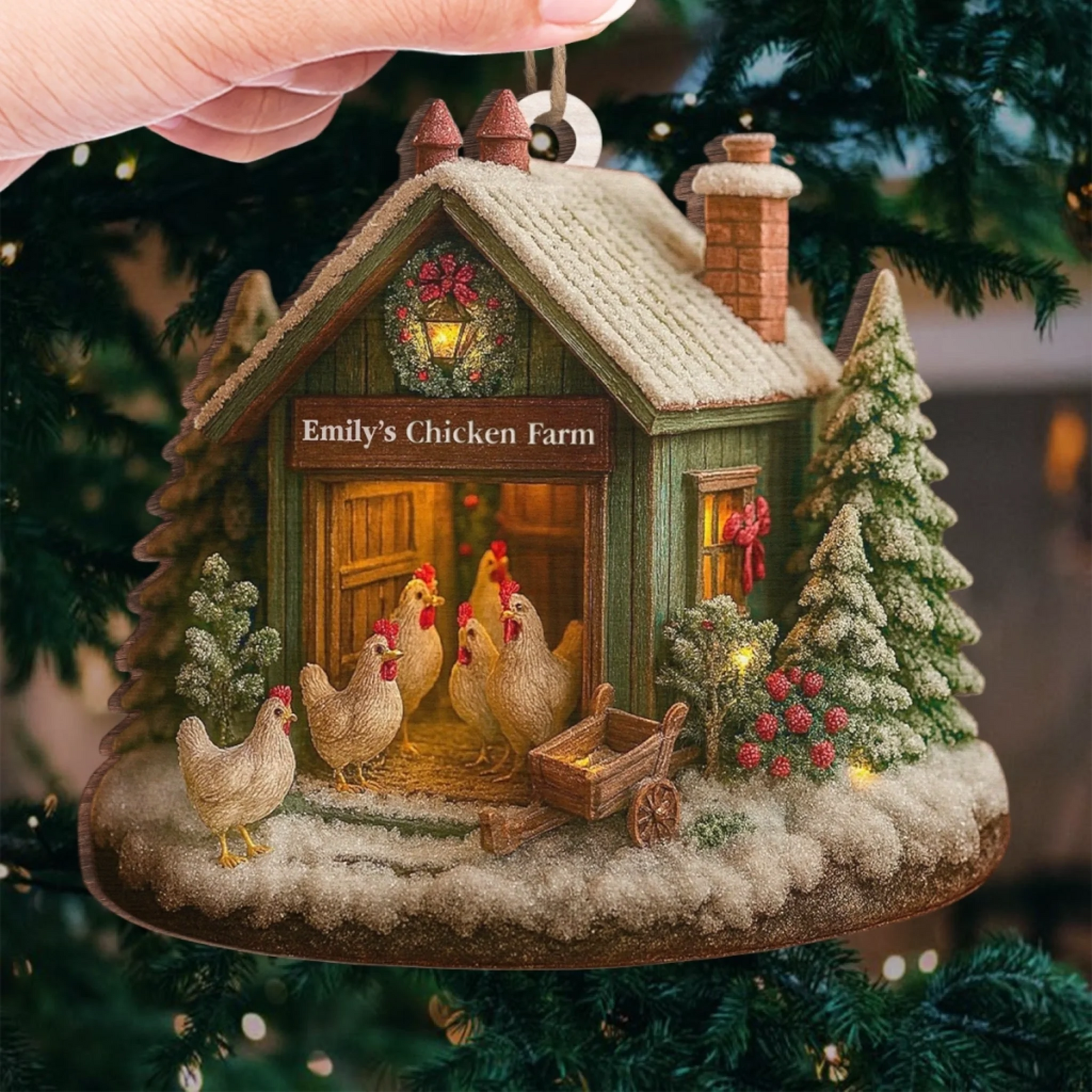 Custom Wood Ornament - Personalized Christmas Birthday Gifts For Women, Men - Chicken Love, Farm Life, Christmas Joy