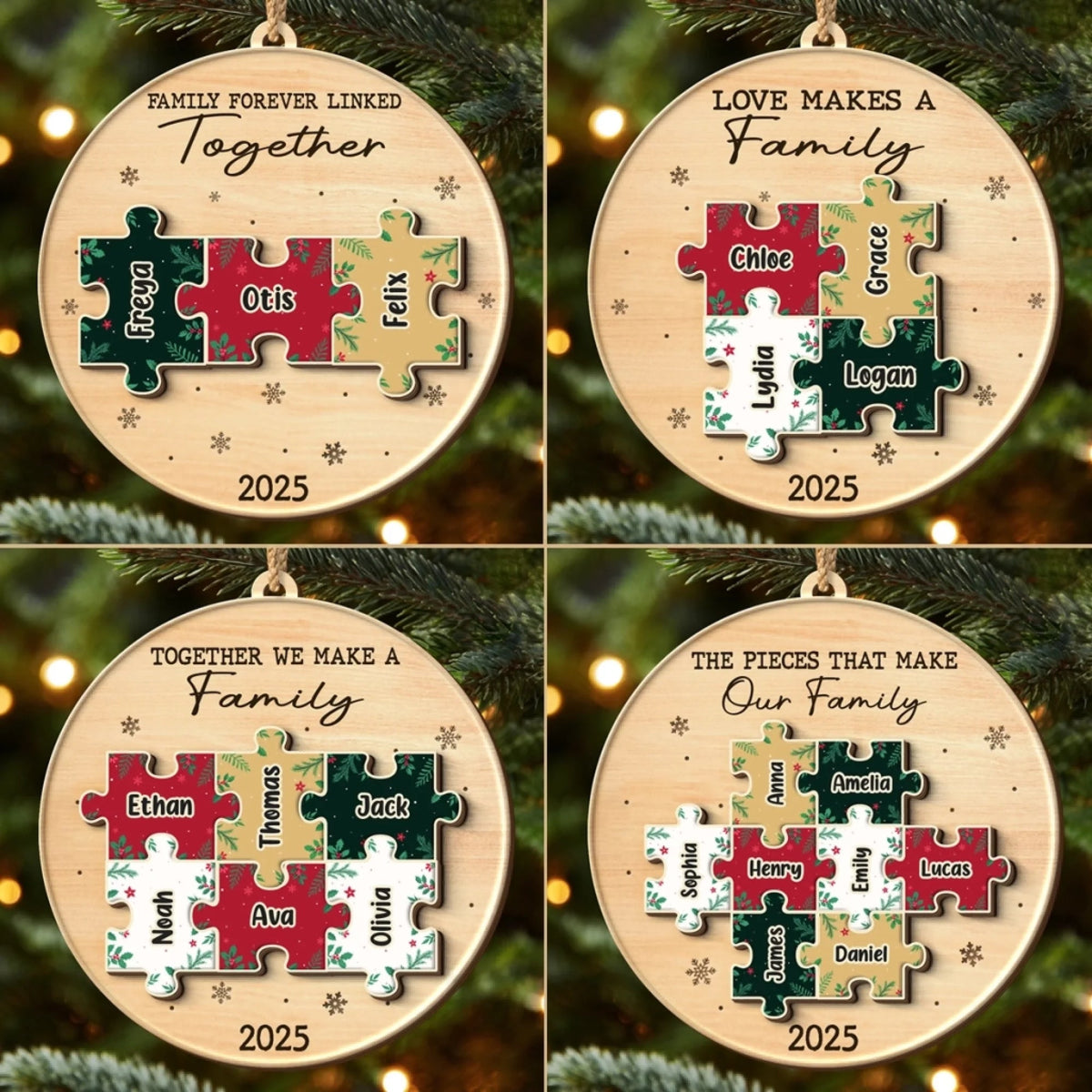 Custom Double Layer Wooden Ornament - Personalized Christmas Birthday Gifts For Mom, Dad, Brother, Sister, Kids - All The Pieces Of Us