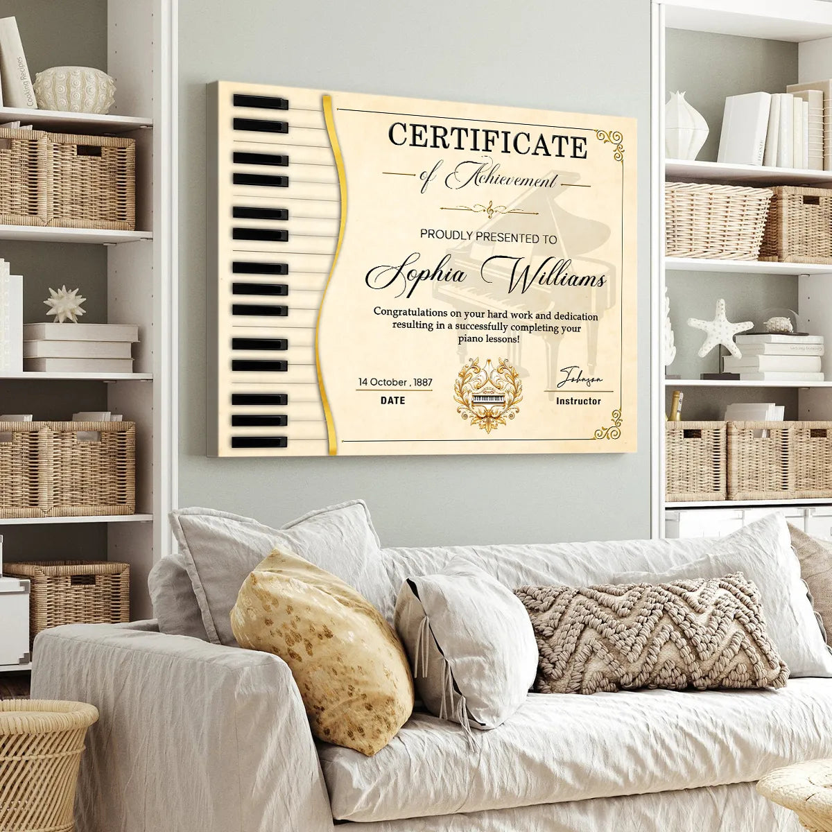 Piano Certificate Canvas, Custom Piano Achievement Gift, Piano Competition Award, Piano Lesson Graduation Certificate, Gift From Piano Teacher