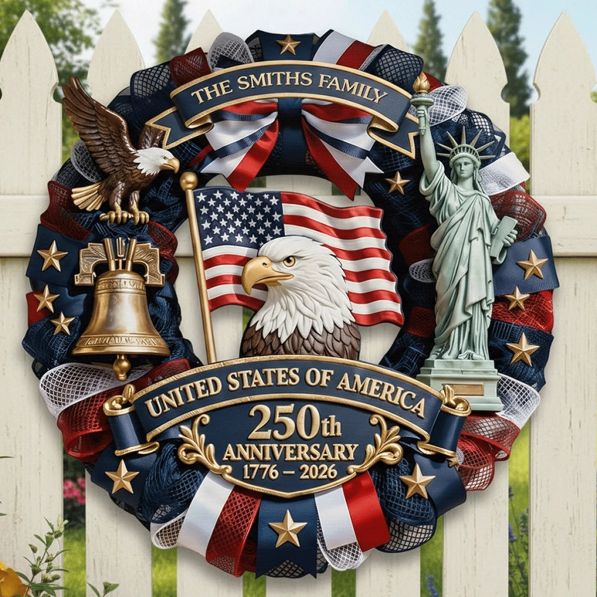 Custom Wood Sign - Personalized America 250th Anniversary Gifts For Mom, Dad, Brother, Sister, Kids - Family Forever United
