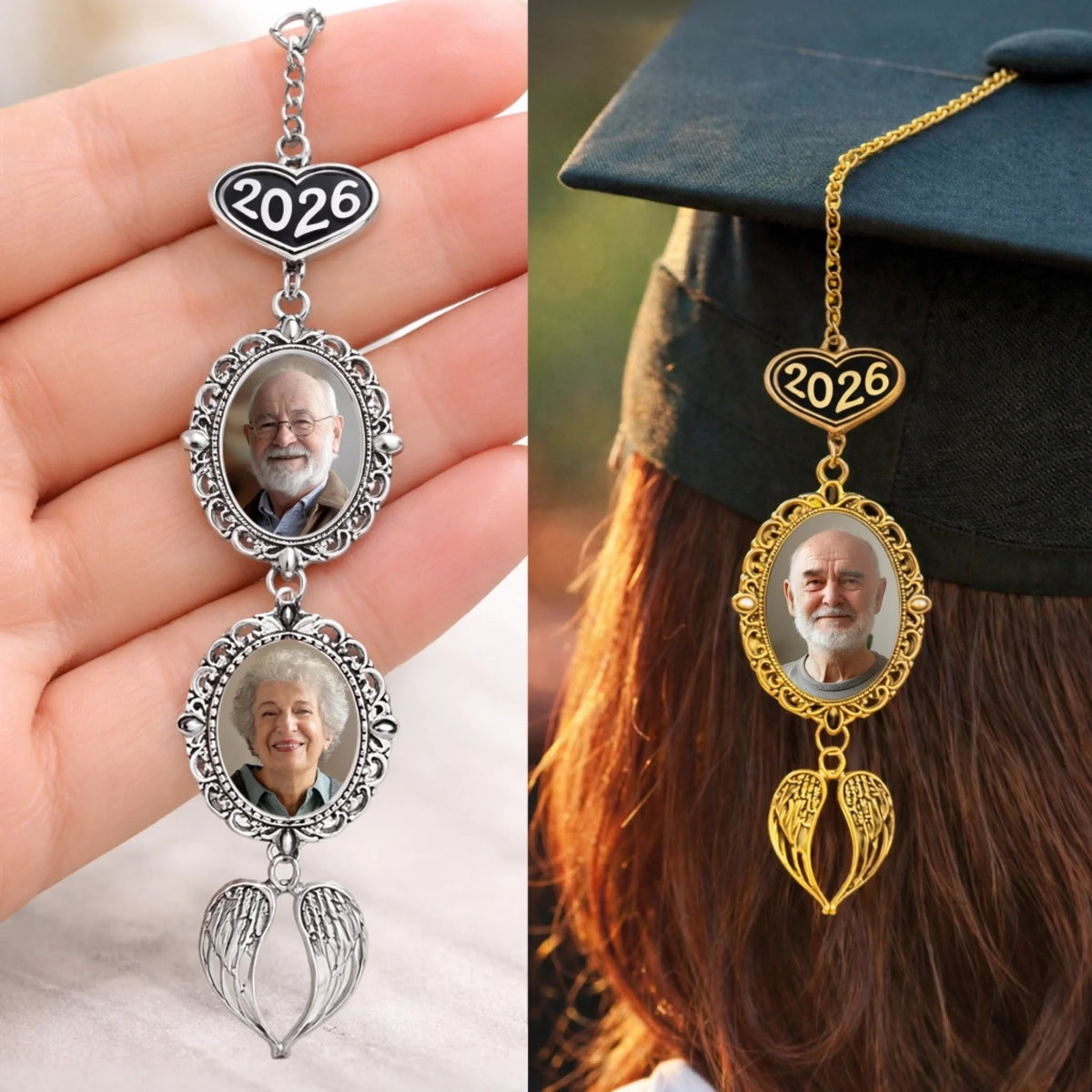 Custom Tassel Photo Charm with Angel Wings - Personalized Graduation Gifts For Him, Her - Chasing Dreams Graduation Day