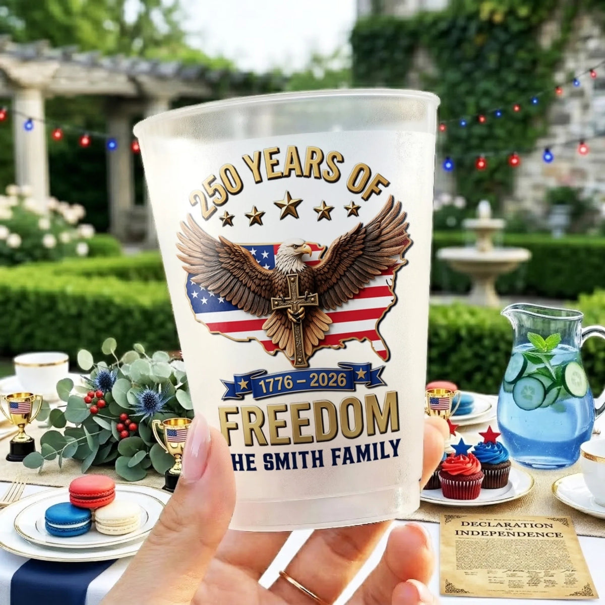 Custom Party Cups - Personalized America 250th Anniversary Gifts For Mom, Dad, Brother, Sister, Kids - Born To Stand Strong