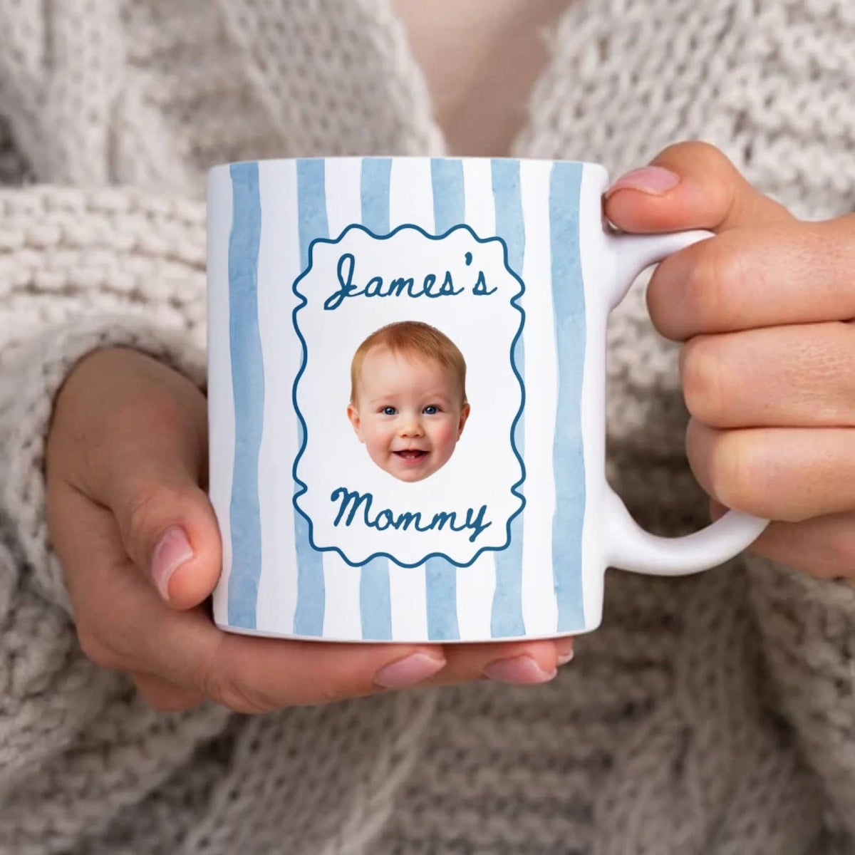A Tiny Face, A Lifetime Of Love - Personalized Mug, Gift For Mom, Custom Photo Keepsake, Minimalist Pastel Color Stripe Design