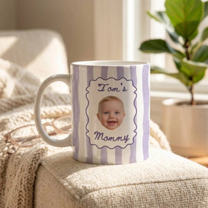 A Tiny Face, A Lifetime Of Love - Personalized Mug, Gift For Mom, Custom Photo Keepsake, Minimalist Pastel Color Stripe Design