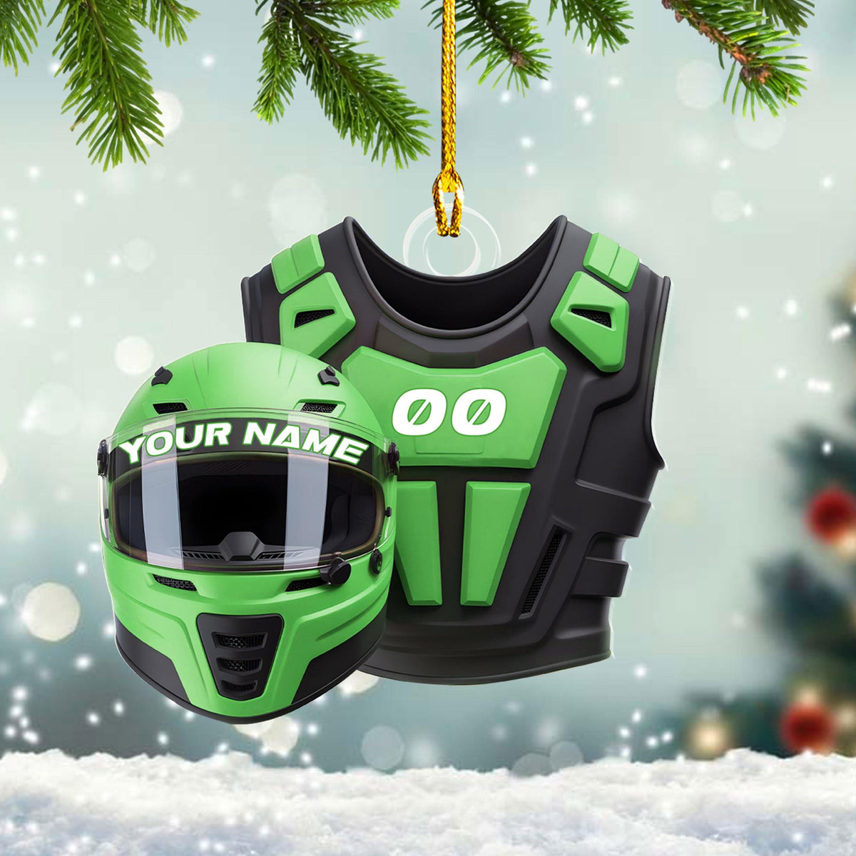 Custom Name Dirt Bike Helmet and Vest Personalized Motocross Christmas Ornament