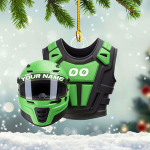 Custom Name Dirt Bike Helmet and Vest Personalized Motocross Christmas Ornament