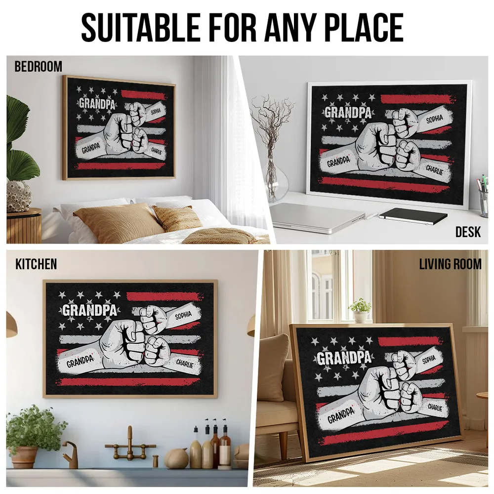 Fist Bump Nation Flag Personalized Poster, Father's Day Gift For Dad Grandpa Husband