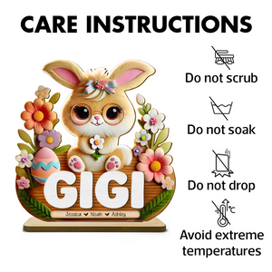 Mom Grandma's Easter Magic With Cute Bunny Engraved Standing Wooden Plaque, Heartfelt Personalized Mother's Day Gift