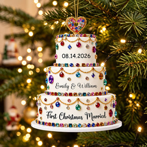 First Christmas Married Personalized Colorful Diamond Wedding Cake Ornament, Gift For Couples