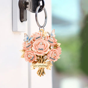 I Love You Mom - Personalized Mother Grandma Bouquet Shaped Keychain
