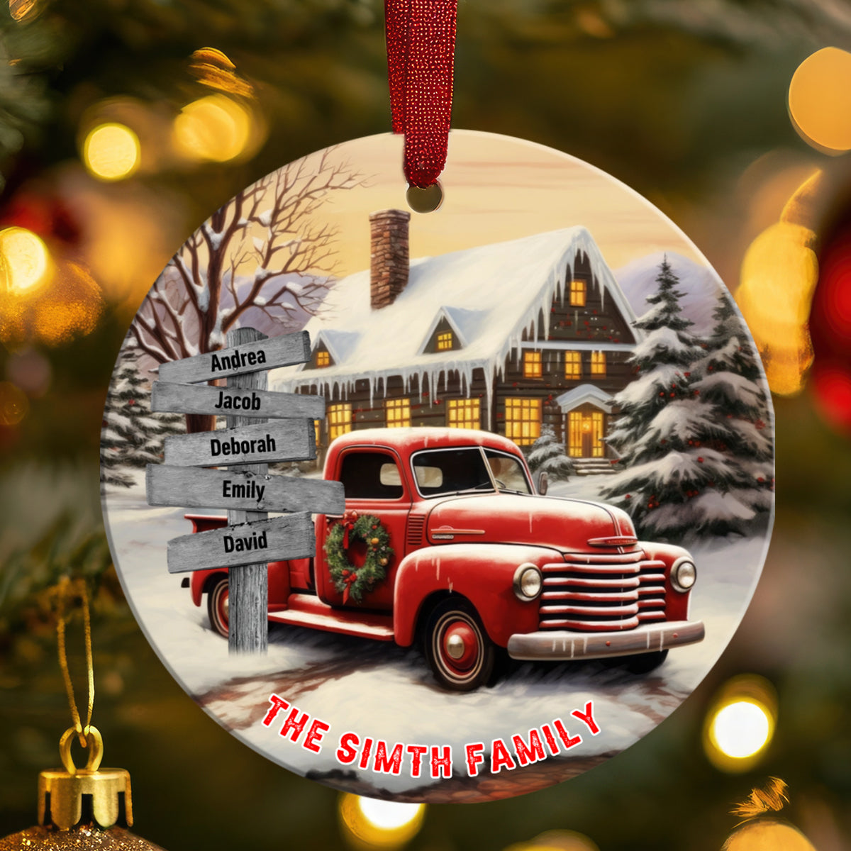 Personalized Gift For Family Farmhouse Truck Christmas Ceramic Ornament