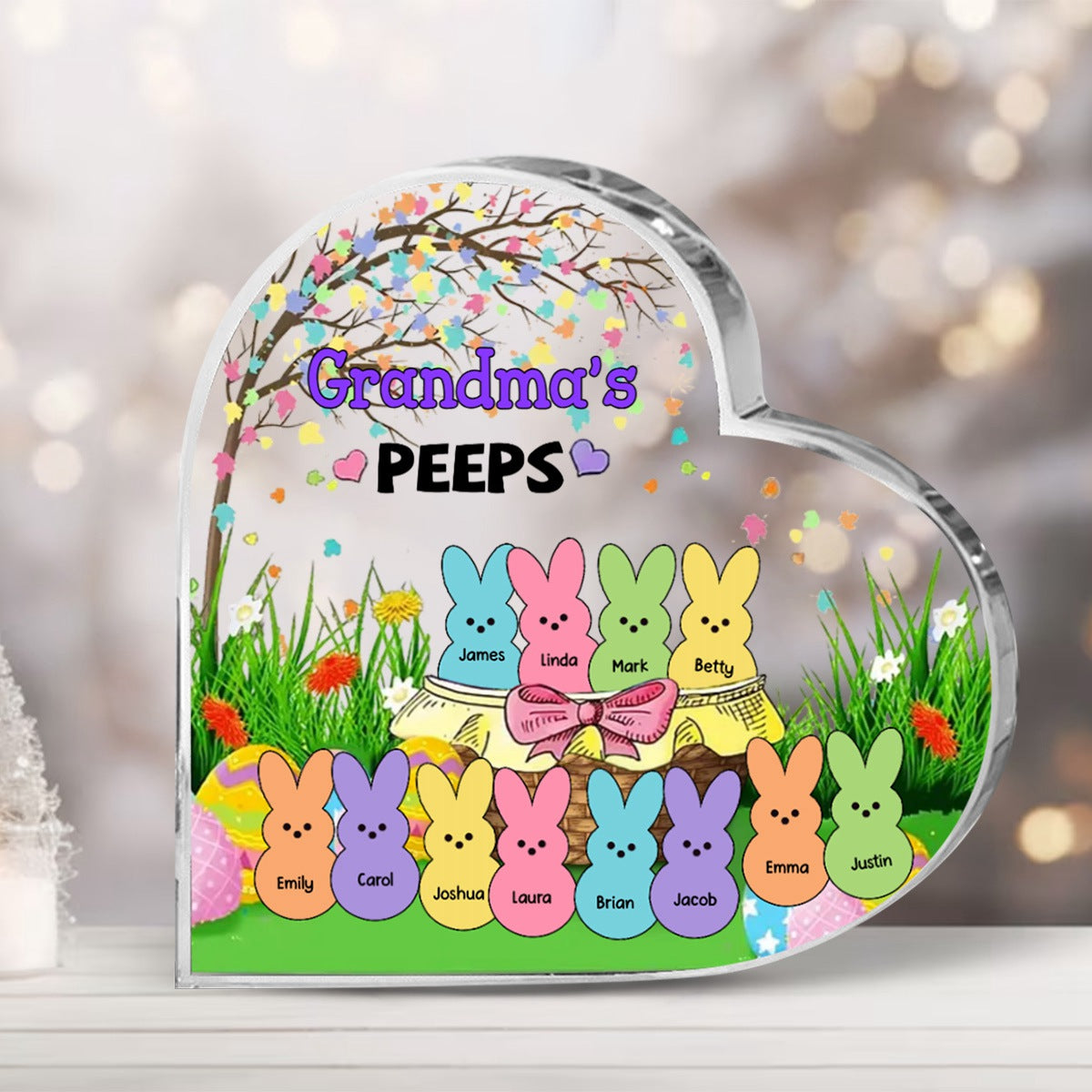 Personalized Bunny Heart-Shaped Acrylic Plaque，Gifts for Grandma Easter Day Gift